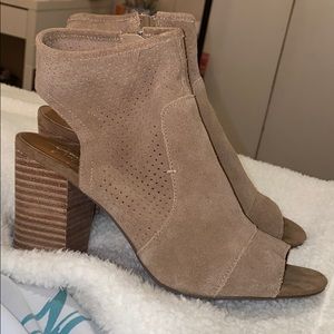 Brown Heeled Peep Toe Booties (Crown Vintage)